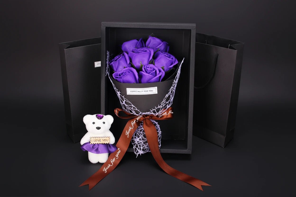 Handmade Rose Soap Bouquet+ Little Bear - Rose Bound
