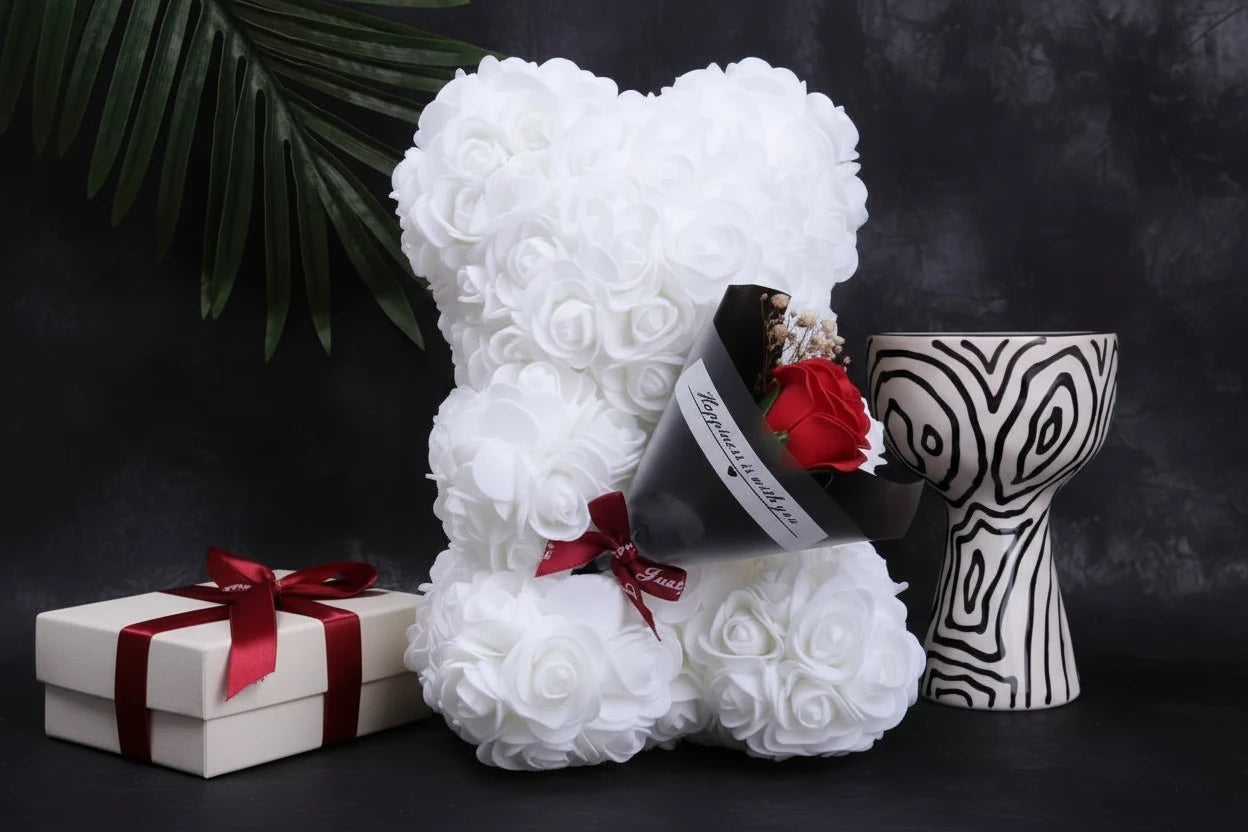 Rose Teddy Bear + Bouquet - Rose Bound