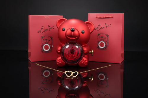 Valentine’s Bear + Engraved Necklace - Rose Bound