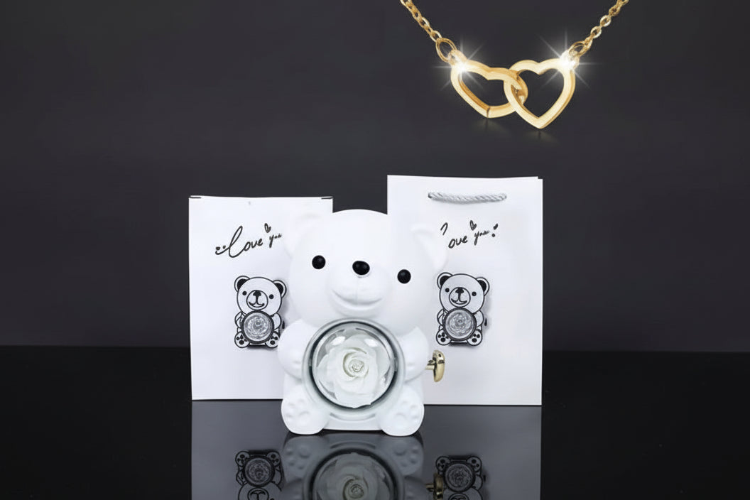 Valentine’s Bear + Engraved Necklace - Rose Bound
